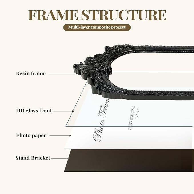 5x7 Vintage Black Picture Frame, Ornate Arched Photo Frame, Glass Front - Image 6