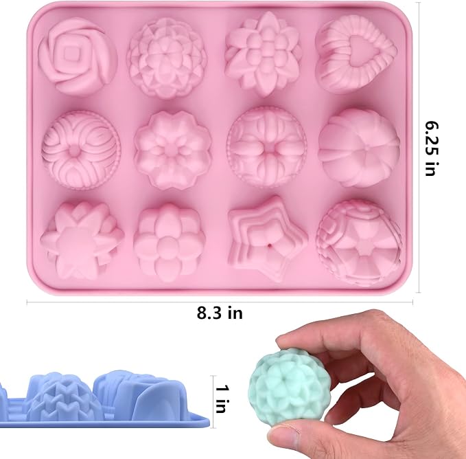 Sakolla 3 Pack Flower Soap Molds, 12 Cavities Different Shapes Silicone Molds - Image 2