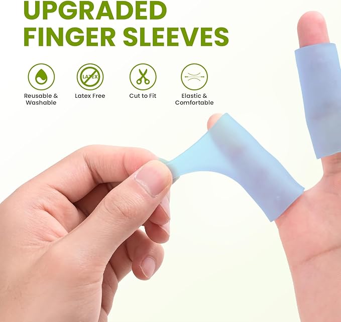 20 PCS Gel Finger Sleeve Protectors - Silicone Fingers Sleeves with Aloe Vera Extract - Finger Cots Bandages Provide Relief for Finger Cracking, Corns, Blisters and Calluses Protect (Blue)