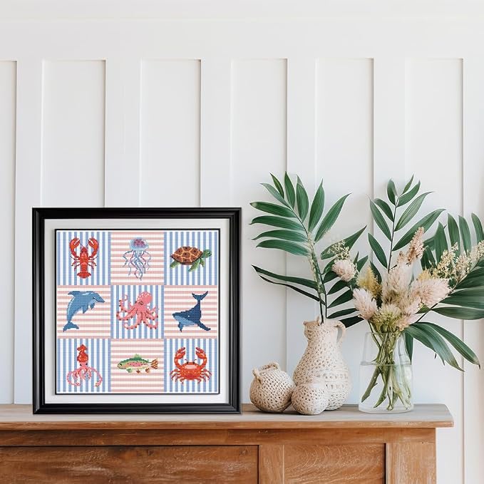FREEBLOSS 11CT Cross Stitch Kits Striped Sea Animal Stamped Embroidery Kits - Image 7