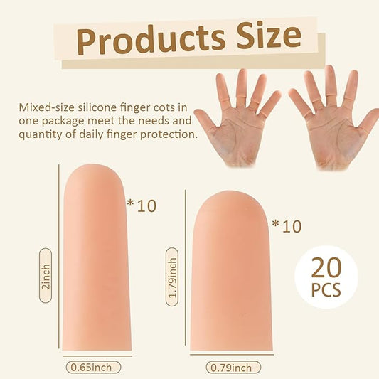 Gel Finger Cots, Silicone Finger Protectors, Fingertip Bandages Band-aids for Dry Skin, Cracked Fingertip Treatment,Thumb Protector Covers for Hand Eczema Finger Arthritis (20pcs)