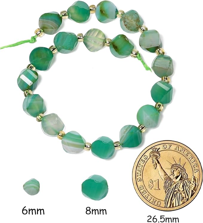 34pcs Natural Green Striped Agate Stone Beads - Image 2