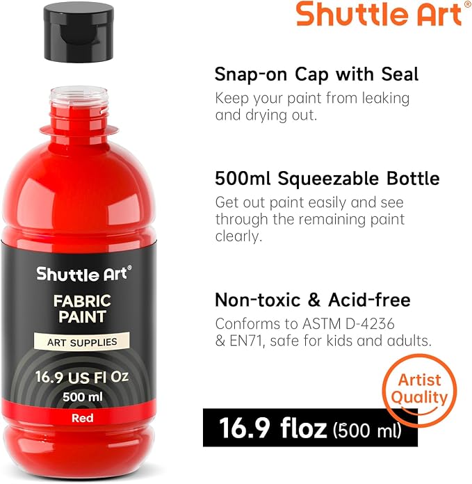 Shuttle Art Red Fabric Paint, 16.9 oz Permanent Fabric Paint - Image 3