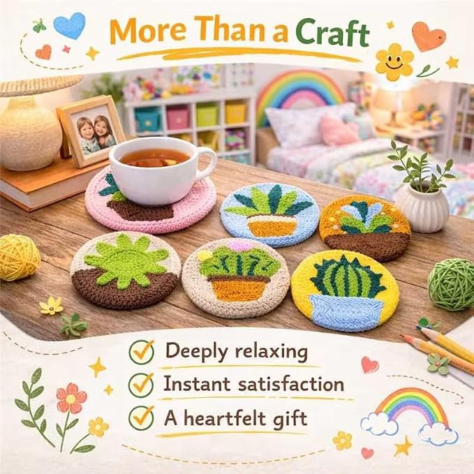 Punch Needle Coaster Kit for Adults Beginners, Easy Punch Embroidery Starter Set - Image 2