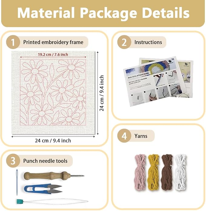 Doodlream Daisy Flowers DIY Punch Needle Embroidery Kit - Image 2