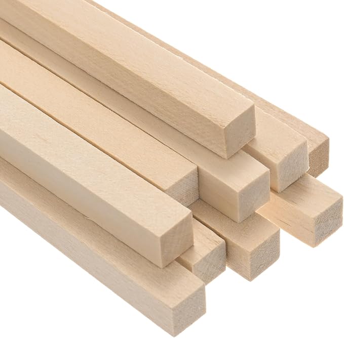 10-Pack Wood Square Dowel Rods, 25/64 x 6 Inch Unfinished Wooden Square Dowel Rod, Hardwood Square Dowel Sticks for Crafts/DIY Projects/Models Making [Wood Color]