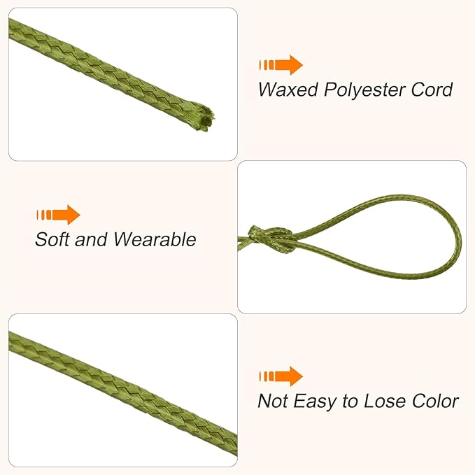 MECCANIXITY Waxed Cord 0.8mm Waxed Polyester Cord 175 Yard Wax String for Bracelet Making,Necklaces, Beading,Jewelry Making and DIY Crafts(Olive Green)