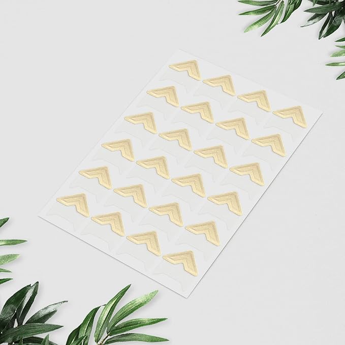 GOONAVI 10 Sheets 240 Pcs Shiny Gold Acid-Free Photo Corners, Self-Adhesive Mounting for Wedding Scrapbook Supplies, DIY Photo Album, Journal, Guest Book, Memory Book