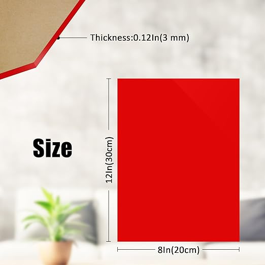 2 Pcs Red Acrylic Sheets for Laser Cutting Thick 3mm 8x12x1/8In Red Acrylic Sheet with Protective Paper for Handcrafts Signs