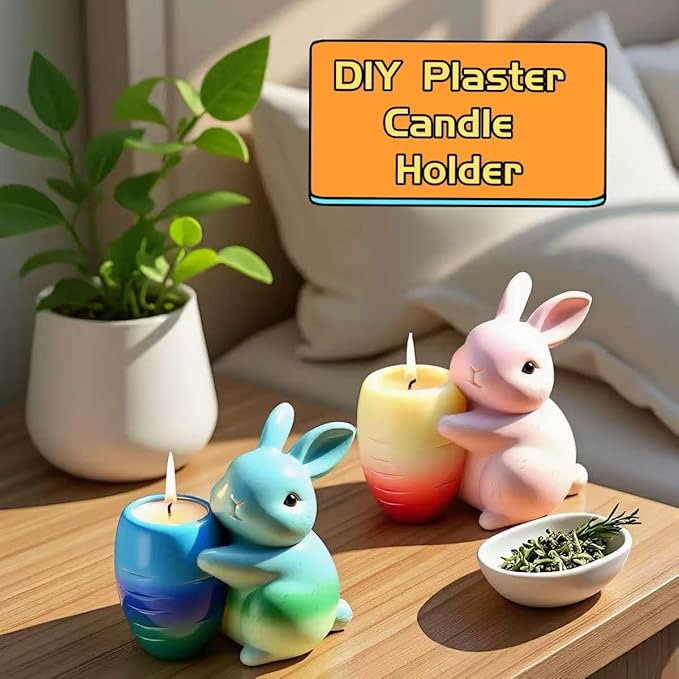 Animal Resin Molds Silicone 3D Cute Rabbit Epoxy Resin Plaster Candle Holder Wax Molds for Candle Making, Art Crafts DIY Unique Display Home Decor