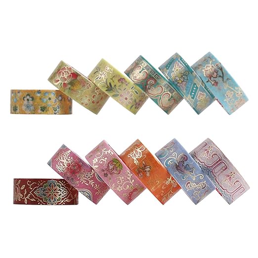 12 Rolls Vintage Washi Tape Set, Gold Foil Decorative Masking Tape for Scrapbooking, Bullet Journal, Planner, DIY Crafts, Gift Wrapping