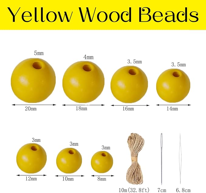 400Pcs Yellow Natural Wooden Beads - Image 2