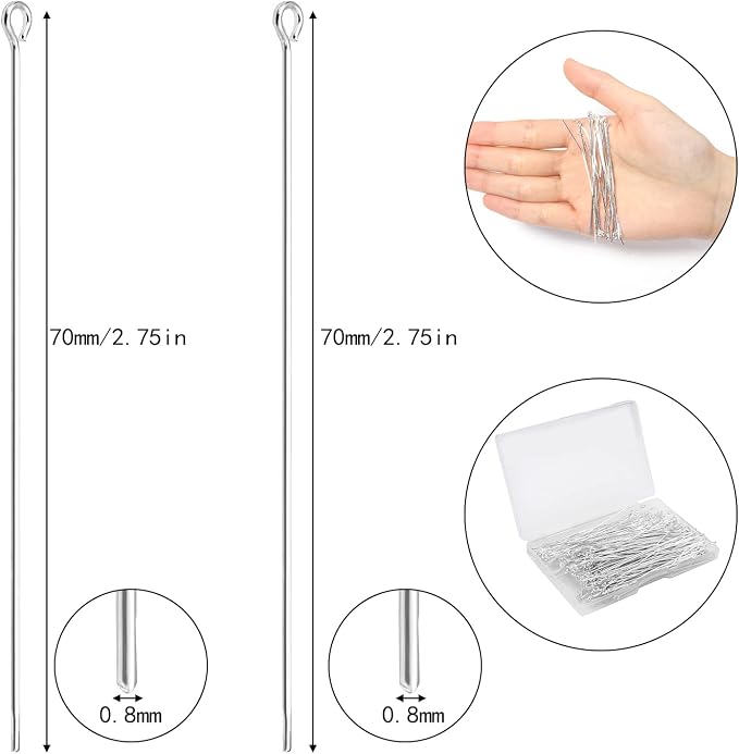 200 Pcs 70mm/2.76 Inch 21 Gauge Eye Pins - Image 2