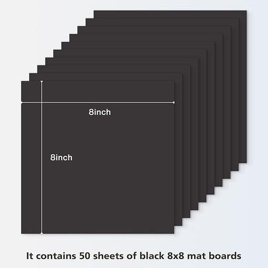 Golden State Art, 8x8 Uncut Photo Mat Matboard - Black Uncut Mats for DIY Projects, Presentation Boards, Art Crafts, Prints (50 Pack)