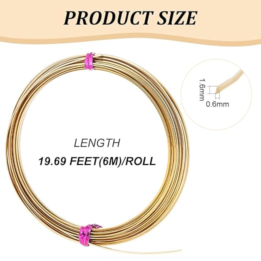 BENECREAT 19.6 Feet 22 Gauge Half Round Copper Wire 1.6mm Wide Brass Craft Wire, Jewelry Beading Wire for Earring Necklace Jewelry Making, Wire Wrapping,DIY Arts