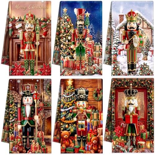 Redbaker 6 Pcs Christmas Kitchen Towels, Nutcracker Funny Dish Towel, Xmas by Redbaker
