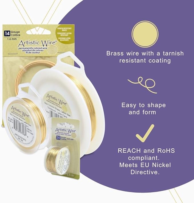 Artistic Wire, 20 Gauge Tarnish Resistant Brass Craft Wire, 79 ft