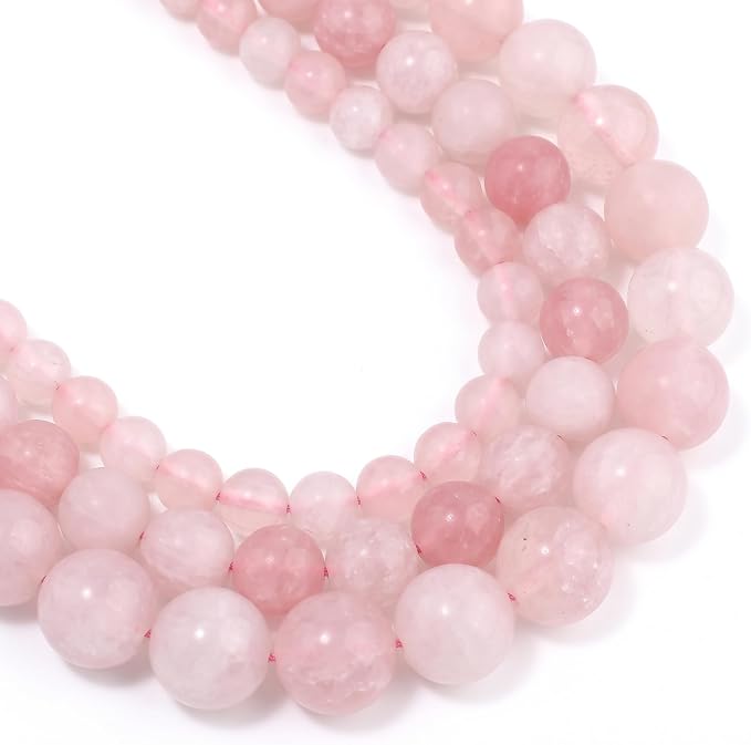 36pcs Natural Matte Pink Quartz Gemstone Beads，10mm Frosted Round Loose Stone by Yochus