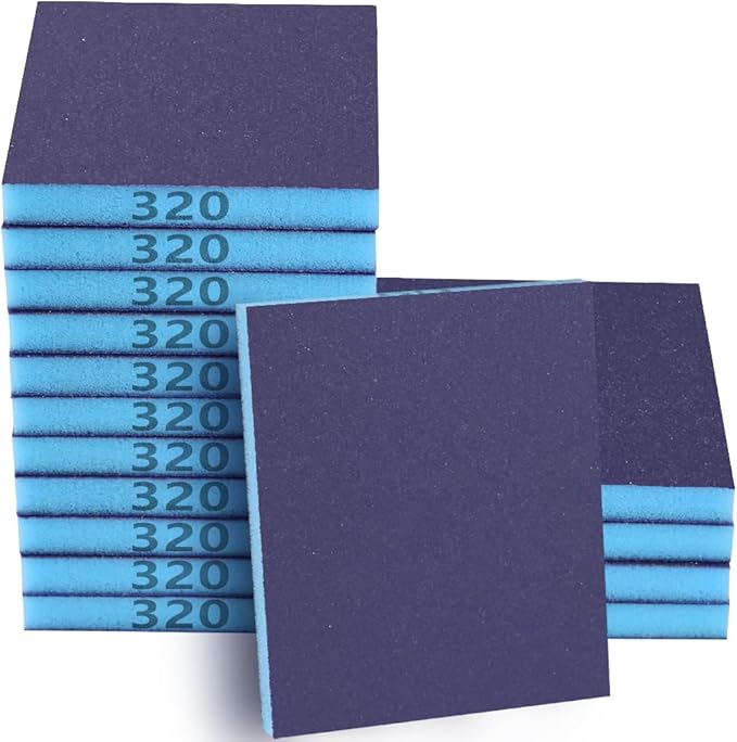 16 Pack 320 Grits Sanding Sponge Fine Sanding Block, Washable and Reusable Wet Dry Sandpaper Block Sandpaper Sponge for Wood Metal FurniturePaint and Drywall