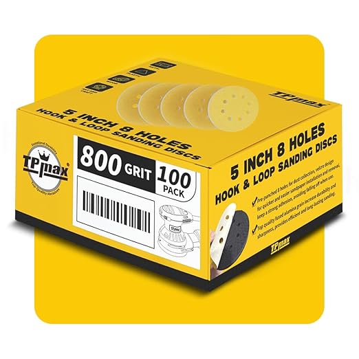 100PCS 5 Inch 800 Grit 125mm 8 Hole Sanding Discs Sandpaper - Premium Gold Round Hook and Loop for Random Orbital Sander - Ideal for Wood, Metal, Automotive