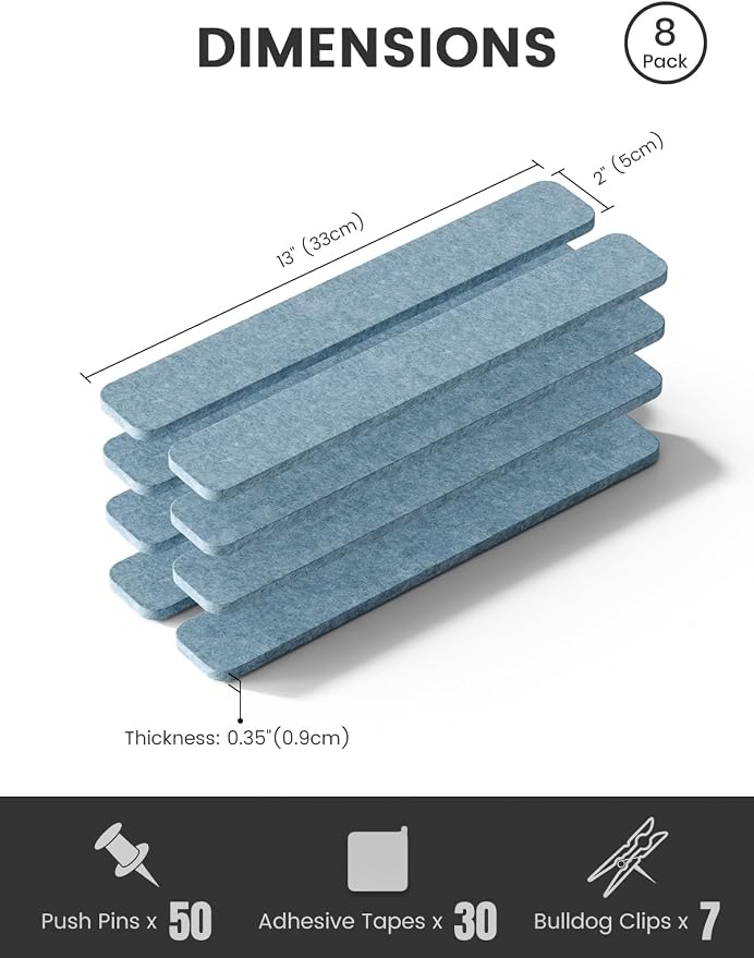 Fluxynara Cork Board Alternative Felt Strip Board 8-Pack 13"x2", Office Pin - Image 2