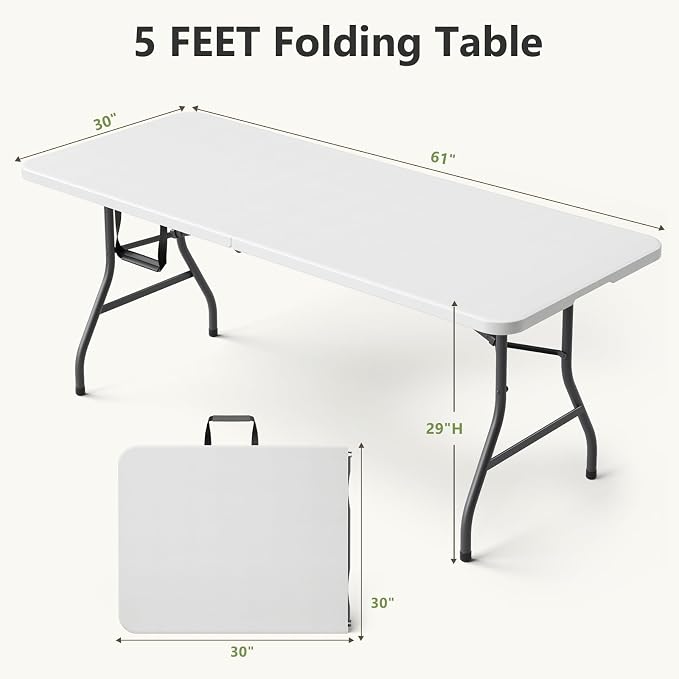 Folding Table, 5 FT Foldable Plastic Table - Image 3