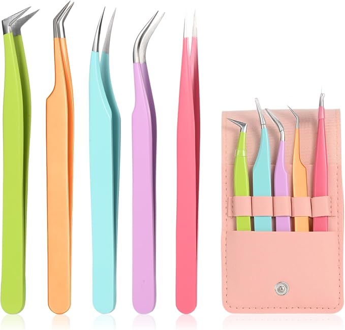 5pcs Eyelash Extension Tweezers High Precision，Straight and Curved Volume Lash by Unknown