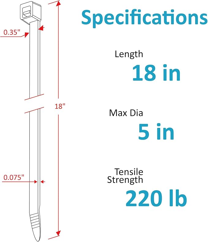 Large Zip Ties Heavy Duty 18 inch, 220 lb Tensile Strength - Image 2