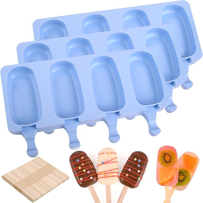 Sakolla Large Silicone Popsicle Molds Set of 3, Oval 4 Cavities Homemade Ice by Sakolla