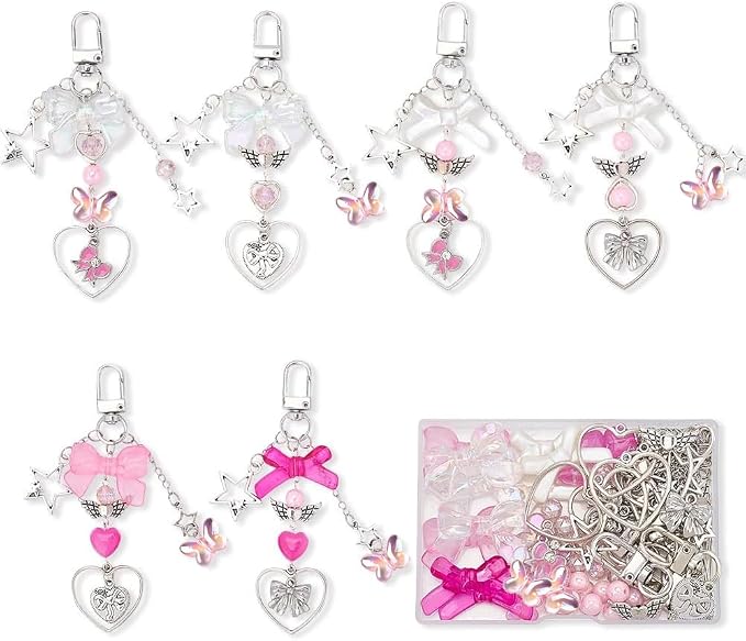SUNNYCLUE 1 Box 171Pcs Small Bow Bag Charms Keychains Making Kit Love Romantic - Image 2