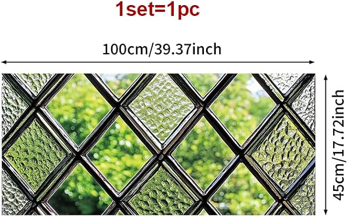 Diamond Grid Privacy Window Film 17.71x39.97 Inch Textured Green Glass Look - Image 3