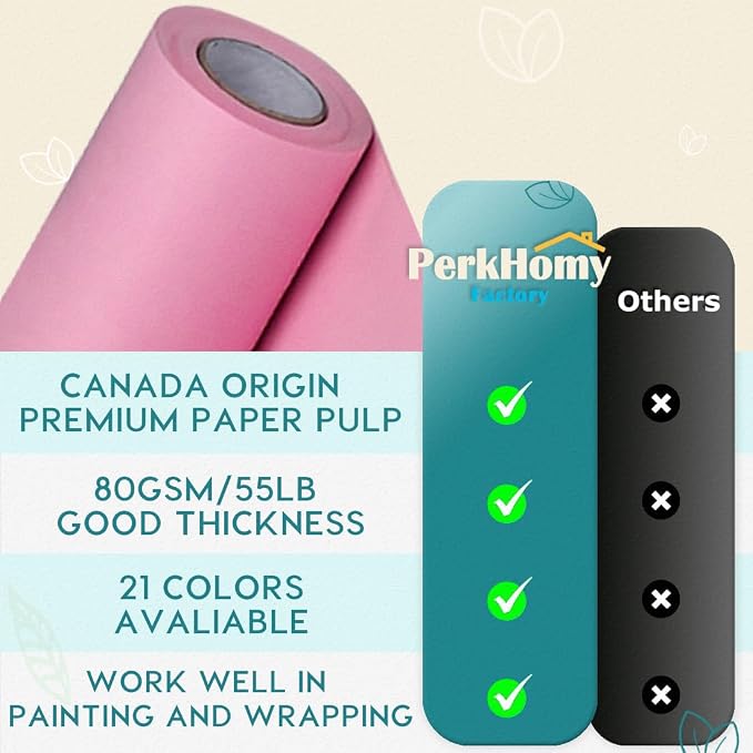 PerkHomy Light Pink Kraft Paper Roll 48" x 3 - Image 2