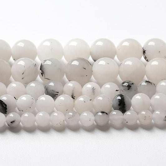 32pcs 12mm Natural Black Rutilated Quartz Crystal Jade Stone Beads for Jewelry Making Energy Healing Power Stone Beads DIY Bracelet Necklace Accessories 15" (12mm, Black Rutilated Quartz Jade)