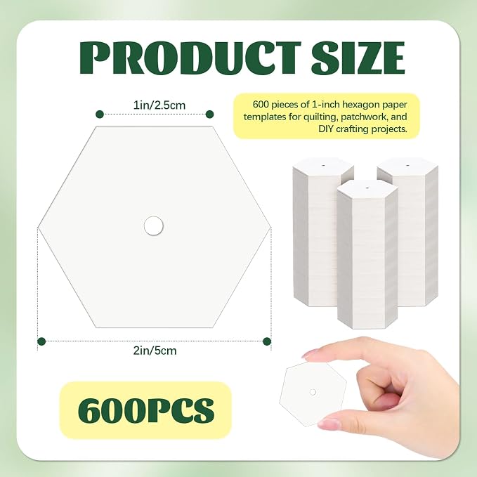 600 PCS Hexagon Piecing Paper Templates, Quilting Templates Accessories - Image 2