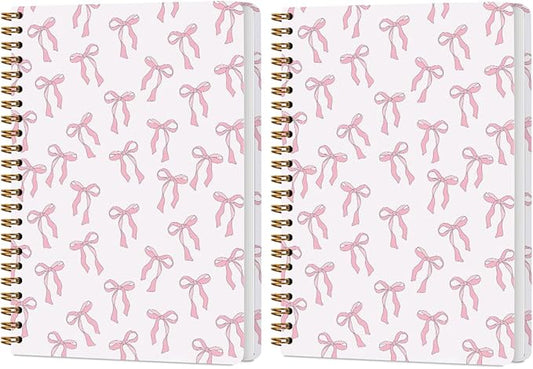2 PCs Pink Bow Journaling Notebooks Trendy Preppy Spiral Notebook Cute Coquette Aesthetic Design Gifts for Women Teen Girls Note Books Journals for Writing Hardcover Notebook Office Classroom Supplies