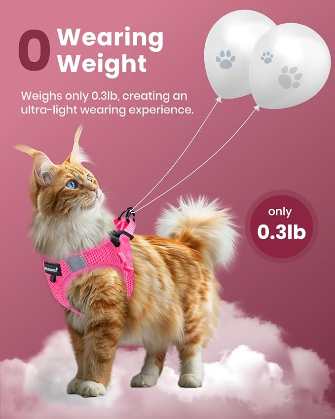 FAYOGOO Pink Solid Cat Harness and Leash Set, Escape Proof, Adjustable - Image 4