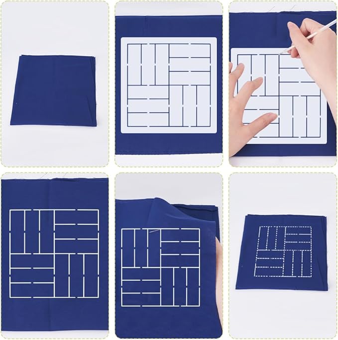 FREEBLOSS Sashiko Embroidery Stencils Sashiko Stencil Geometric Embroidery Patterns Stencils for Drawing Sashiko Template for Hand Quilting and Embroidery14x14cm