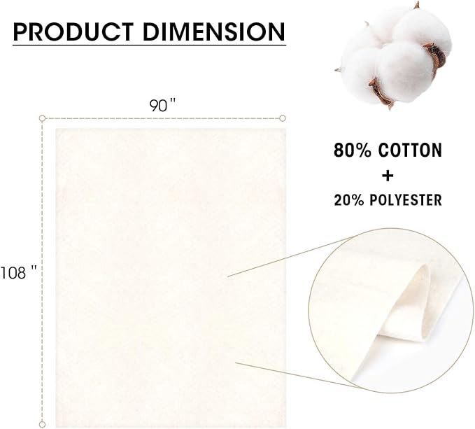 Zipcase 47 Inches X 59 Inches Queen Size Warm Soft Natural Cotton Batting - Image 3