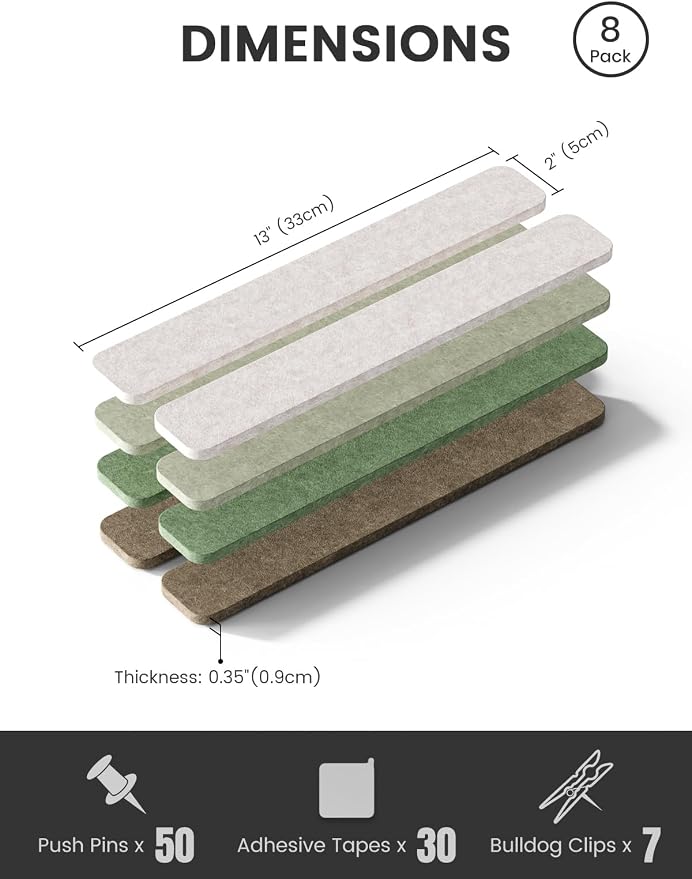 Fluxynara Cork Board Alternative Felt Strip Board 8-Pack 13"x2", Office Pin - Image 2