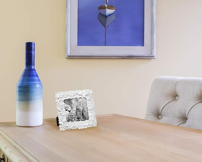 Laura Ashley 4x4 White Flower Textured Hand-Crafted Resin Picture Frame w/Easel - Image 5