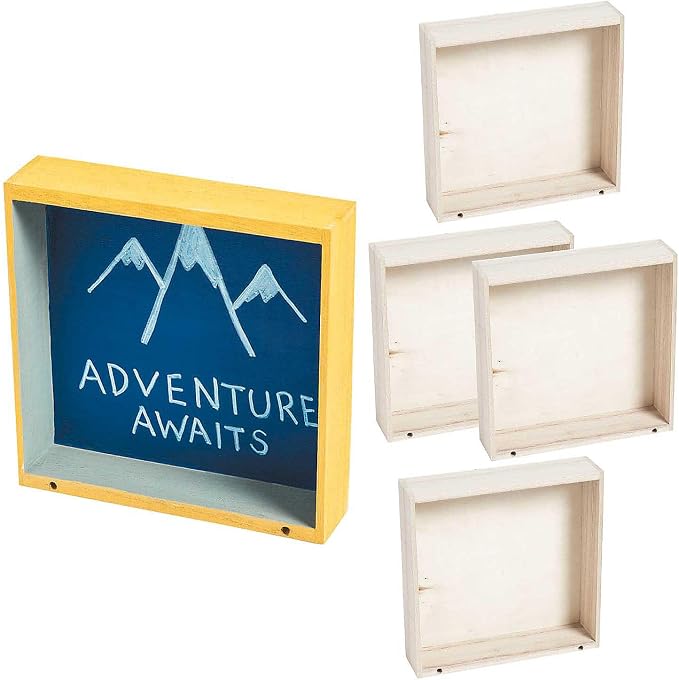 Fun Express - DIY Unfinished Wood Box Frames Unfinished Wooden Rectangle Shadow - Image 6
