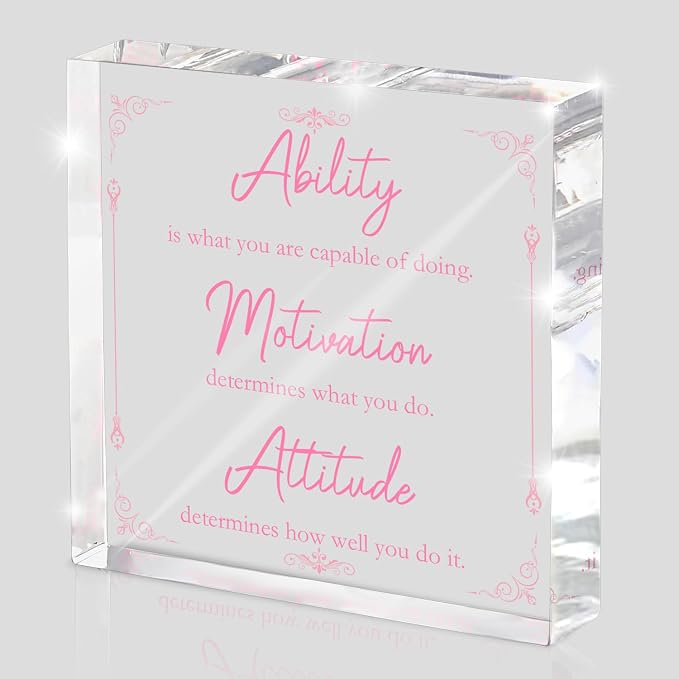 Pink Motivational Acrylic Desktop Sign, 4x4 Inch, Motivational Desktop Decor by MUZRUYOU