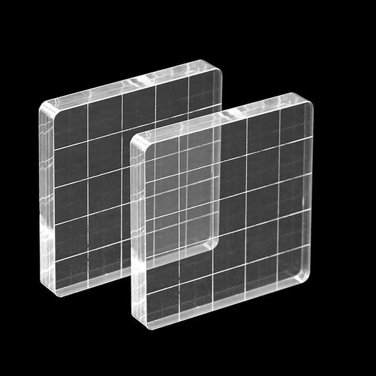 2Pcs Clear Stamp Blocks Set, 2 x 2 Inch Square Acrylic Blocks for Stamping With Grid Lines - Scrapbooking Crafts Tools