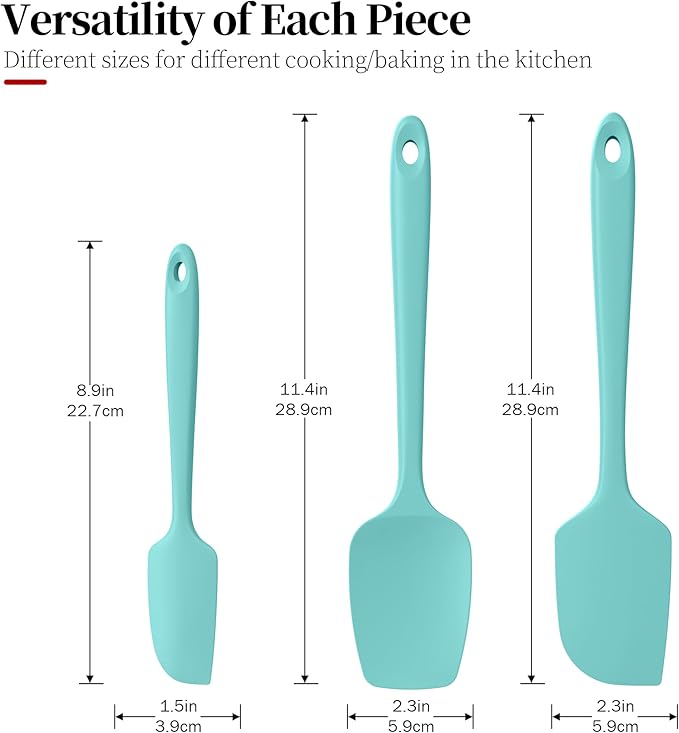 Heat Resistant Silicone Spatula Set of 3, Luxiwise 600ºF High Temp Baking Scraper Cooking Utensils Non-Stick BPA-Free for Seamless Mixing, Folding, Scraping with Rubber Kitchen Essentials (Aqua Sky)