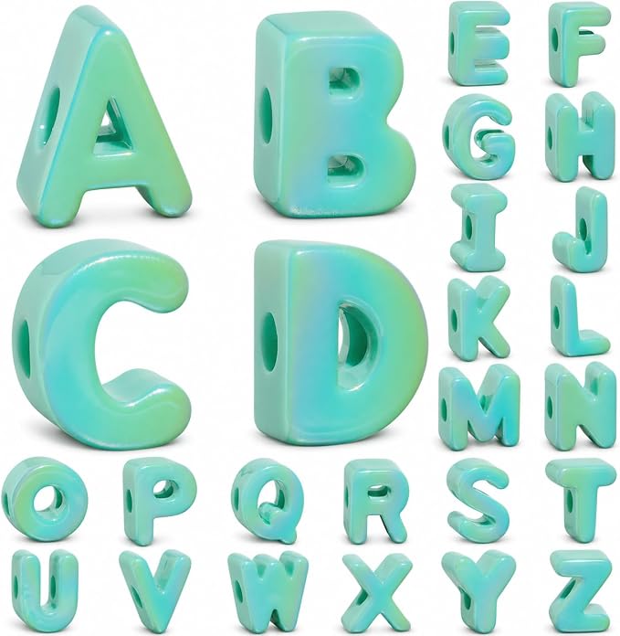 26 Pcs Cute Chunky Turquoise Letter Beads, 20mm Jumbo 3D Acrylic Letter Beads by DoDoBeads
