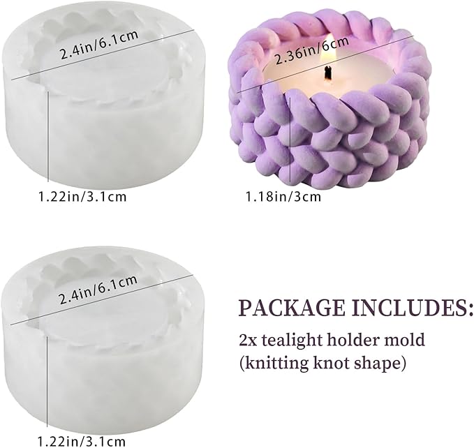 Wehous 2PCS Knot Shape Tealight Holder Mold, Unique 3D Candle Holder Silicone Resin Mold, Cylinder Jewelry Holder Container Storage Mold for Epoxy Resin Concrete Art Craft Home Xmas Decor
