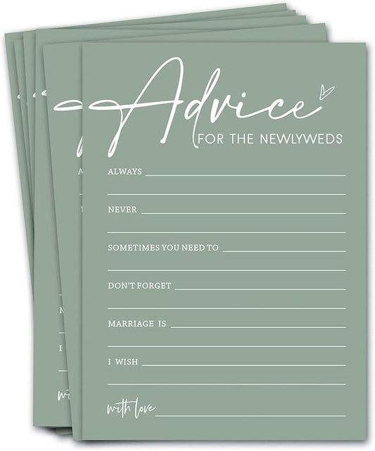 Bridal Shower Games Cards, Advice for The Newlyweds, Bridal Shower Games 25 Guests, Engagement Party Wedding Games for Guests, Minimalist Green Wedding Party Supplies - C01, Blue