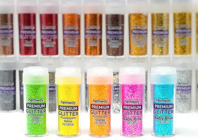 Hemway Polyurethane & Epoxy Resin Glitter Box (Pack of 54) | Fine Metallic Flakes Shaker Set for Arts & Crafts | Assorted Colour Craft Supplies for Making Cards, Jewellery, Tumblers & Coasters