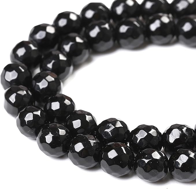 90pcs 4mm Natural Faceted Black Agate Stone Beads for Jewelry Making Energy Healing Beads DIY Bracelet Necklace Accessories 15" (4mm, Faceted Black Agate)