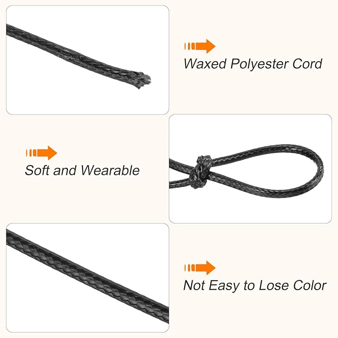 MECCANIXITY Waxed Cord 3mm Waxed Polyester Cord 44 Yard Wax String for Bracelet Making, Necklaces, Beading, Jewelry Making and DIY Crafts(Black)